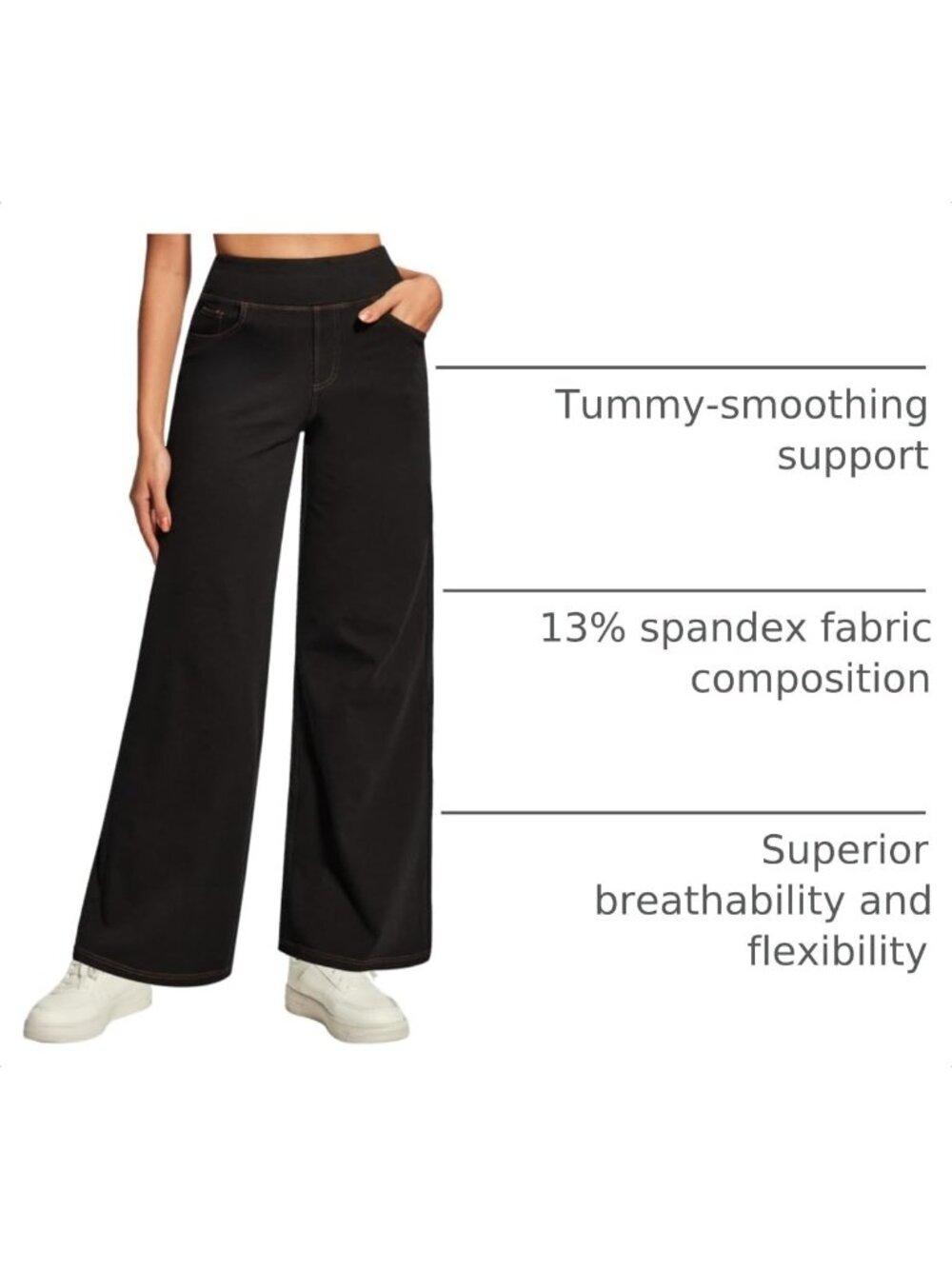 Women's Black Denim High Elastic Waisted 5 Pockets Style Baggy Wide Leg Jeans - Picture 4 of 6